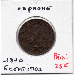 Espagne 5 centimos 1870 Sup-, KM 662 pièce de monnaie