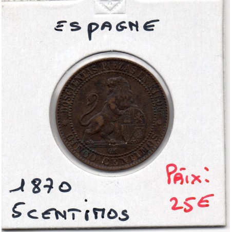 Espagne 5 centimos 1870 Sup-, KM 662 pièce de monnaie