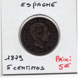 Espagne 5 centimos 1879 TTB, KM 674 pièce de monnaie
