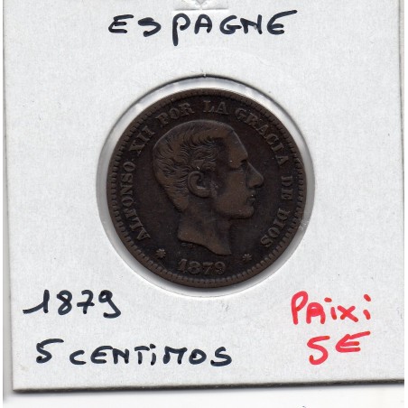 Espagne 5 centimos 1879 TTB, KM 674 pièce de monnaie