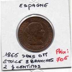 Espagne 2 1/2 centimos étoile 8 branches 1868 Spl, KM 634.1 pièce de monnaie