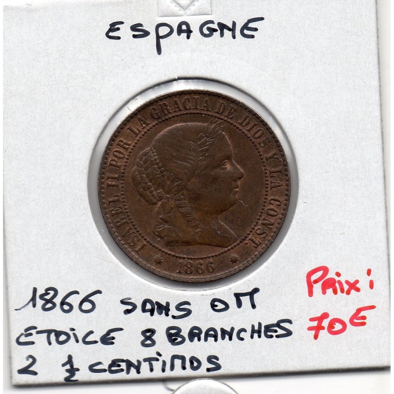 Espagne 2 1/2 centimos étoile 8 branches 1868 Spl, KM 634.1 pièce de monnaie