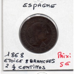 Espagne 2 1/2 centimos 1868 TB, KM 634.1 pièce de monnaie