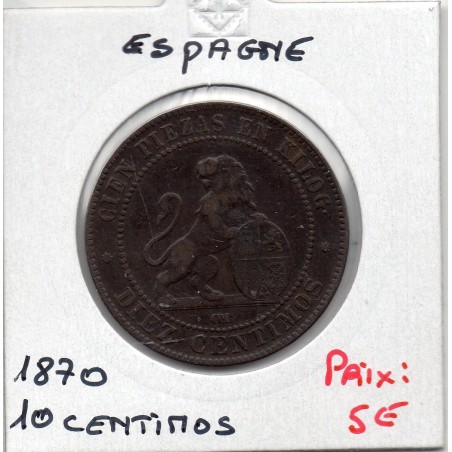 Espagne 10 centimos 1870 TTB-, KM 663 pièce de monnaie