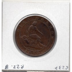 Espagne 10 centimos 1870 TTB-, KM 663 pièce de monnaie