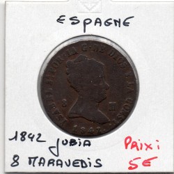 Espagne 8 maravedis 1842 jubia B, KM 531.2 pièce de monnaie