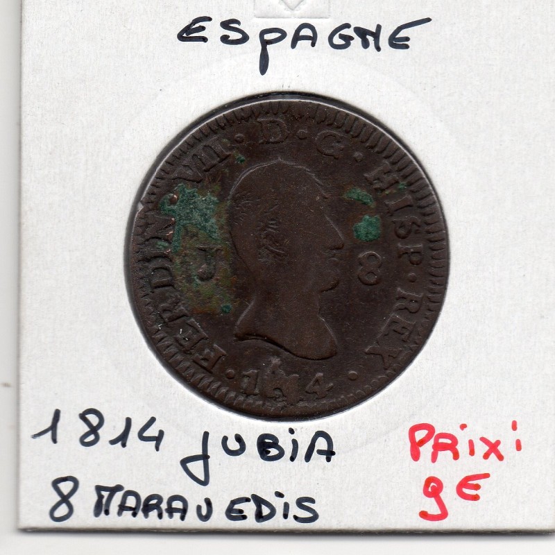 Espagne 8 maravedis 1814 J Jubia B+, KM 461 pièce de monnaie