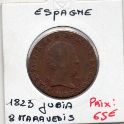 Espagne 8 maravedis 1823 J Jubia TTB+, KM 501 pièce de monnaie