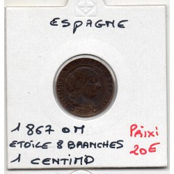 Espagne 1 centimo 1867 étoile 8 branches Sup-, KM 633.1 pièce de monnaie