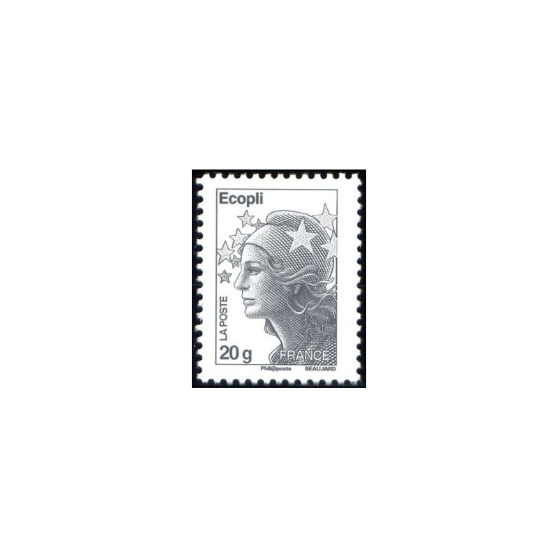 Timbre France Yvert No 4565a Marianne de Beaujard  sans bande de phosphore 2e tirage ecopli grise 20g