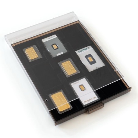 Médaillier 9 compartiments rectangle pour lingotin et coin cards 84 x 54 mm