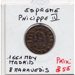 Espagne Philippe IV 8 maravedis 1661 MDT Madrid TTB KM 171.5 pièce de monnaie