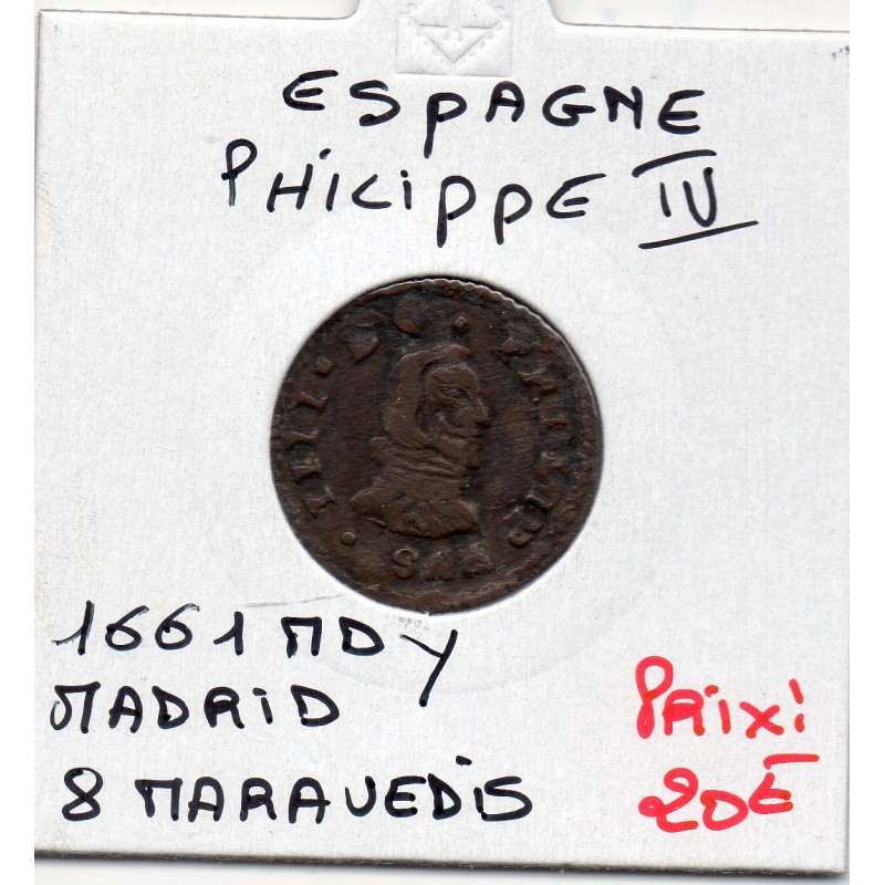 Espagne Philippe IV 8 maravedis 1661 MDT Madrid TB KM 171.5 pièce de monnaie