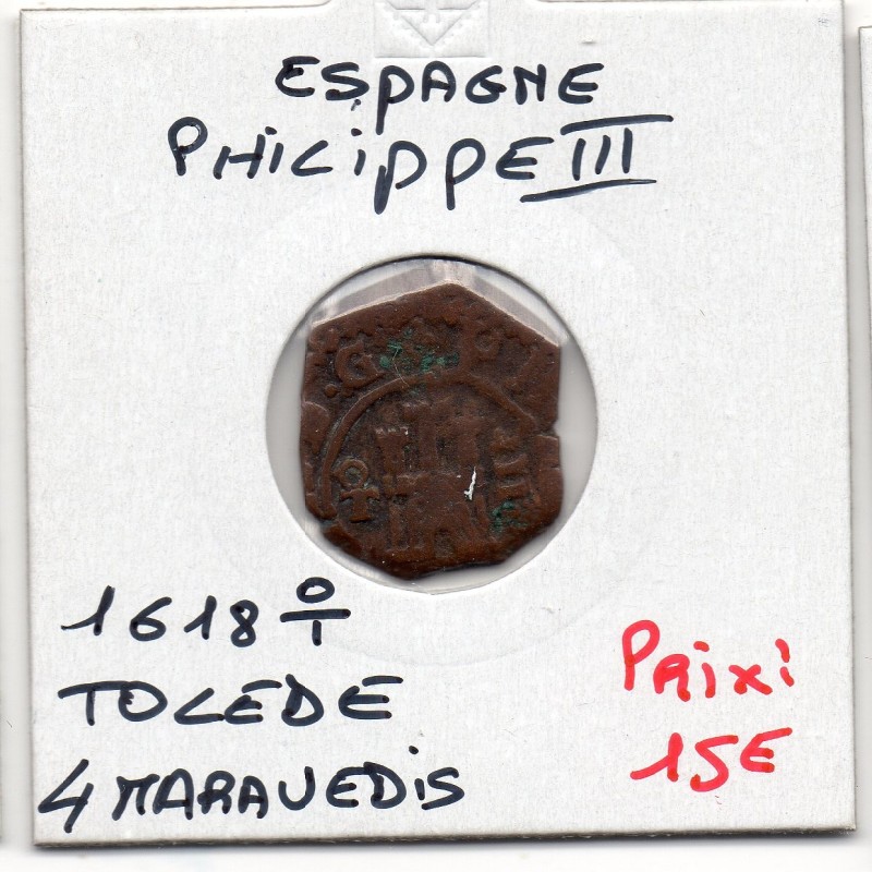 Espagne Philippe III 4 maravedis 1601 Segovie TB, KM 16 pièce de monnaie