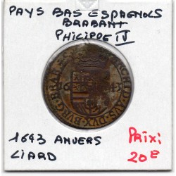Pays-Bas Espagnols Brabant 1 Liard 1643 Anvers, KM 62 pièce de monnaie