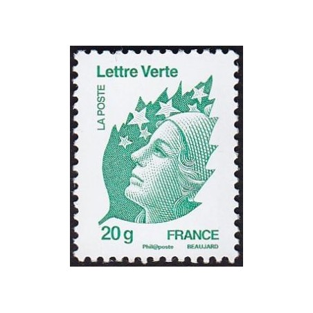 Timbre France Yvert No 4593 Marianne de Beaujard, lettre verte 20g vert émeraude