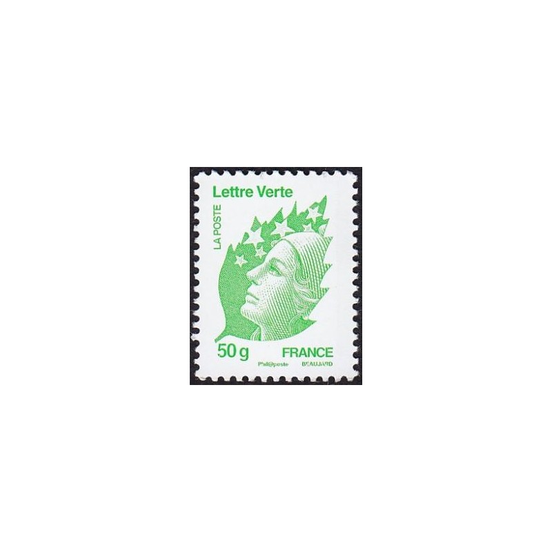 Timbre France Yvert No 4594 Marianne de Beaujard, lettre verte 50g vert jaune