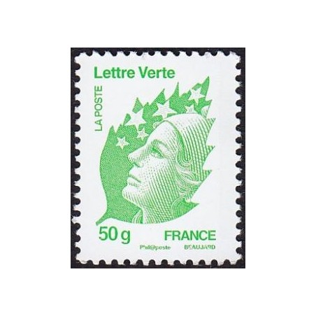 Timbre France Yvert No 4594 Marianne de Beaujard, lettre verte 50g vert jaune