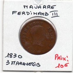 Navarre ferdinand III 3 Maravedis 1830 PP B, KM 131 pièce de monnaie