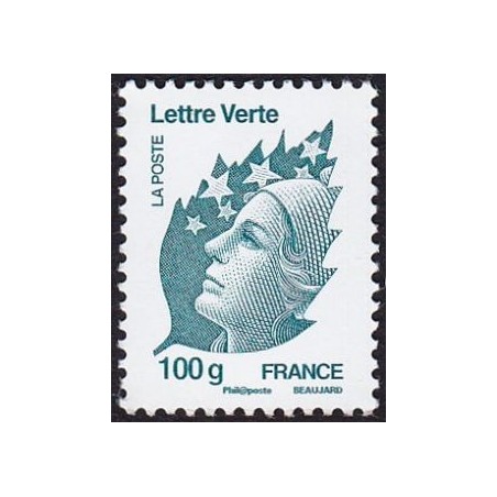 Timbre France Yvert No 4595 Marianne de Beaujard, lettre verte 100g vert foncé