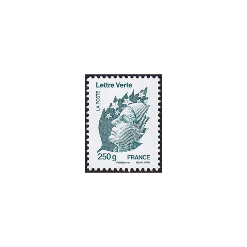 Timbre France Yvert No 4596 Marianne de Beaujard, lettre verte 250g vert noir