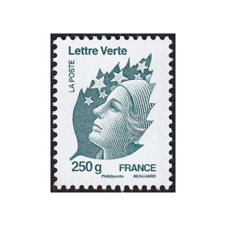Timbre France Yvert No 4596 Marianne de Beaujard, lettre verte 250g vert noir