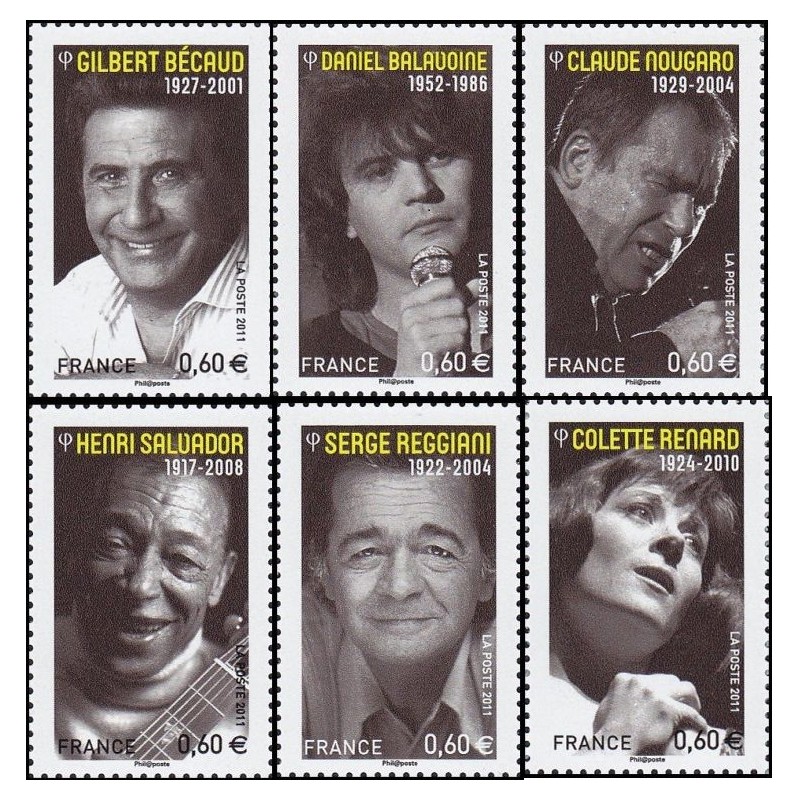 Timbre France  Yvert No 4605-4610 Artistes de la chanson Française