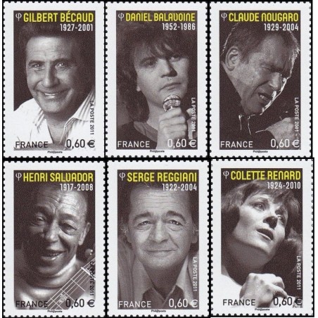 Timbre France  Yvert No 4605-4610 Artistes de la chanson Française