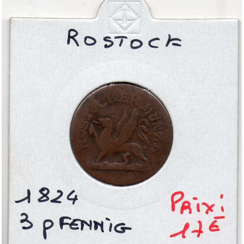 Rostock 3 pfennig 1824 TTB KM 132 pièce de monnaie