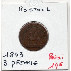 Rostock 3 pfennig 1843 TTB KM 132 pièce de monnaie