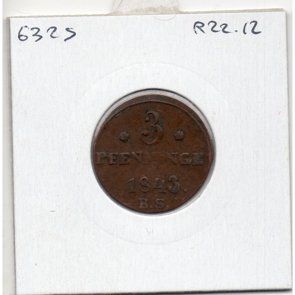 Rostock 3 pfennig 1843 TTB KM 132 pièce de monnaie