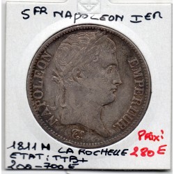 5 francs Napoléon 1er 1811 H La Rochelle TTB+, France pièce de monnaie