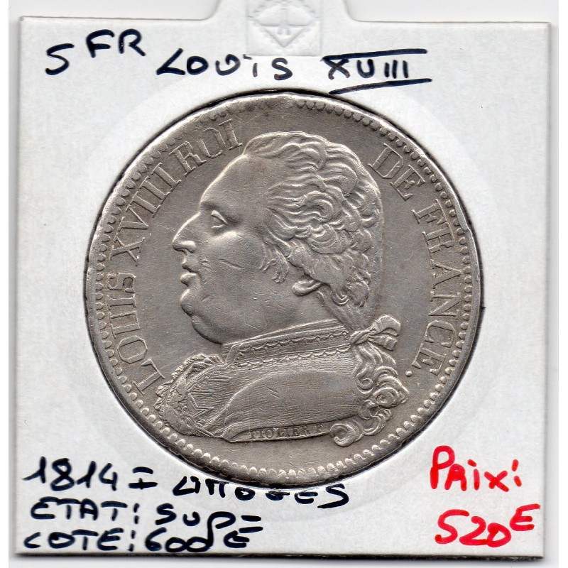 5 francs Louis XVIII 1814 I Limoges Sup-, France pièce de monnaie