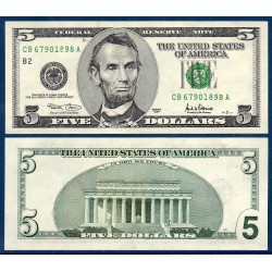 Etats Unis Pick N°510 Neuf New york, Billet de banque de 5 Dollars 2001 série B
