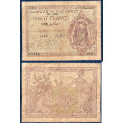 Algérie Pick N°92b, B Billet de banque de 20 Francs 29.11.1944