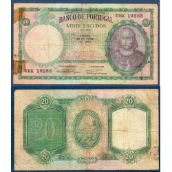 Portugal Pick N°153a, B+ Billet de banque de 20 Escudos 1954