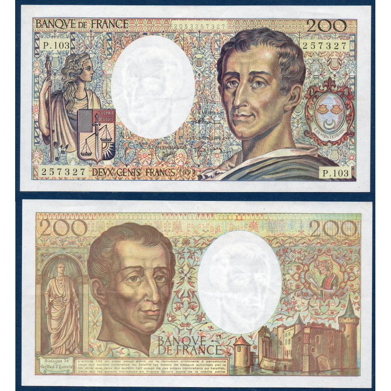 200 Francs Montesquieu Sup 1992 Billet de la banque de France