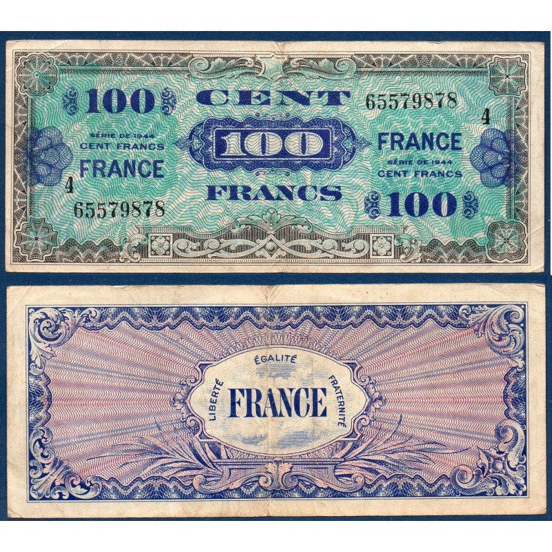 100 Francs France série 4 TB+ 1944 Billet du trésor Central