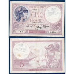 5 Francs Violet TB+ 12.12.1940 Billet de la banque de France