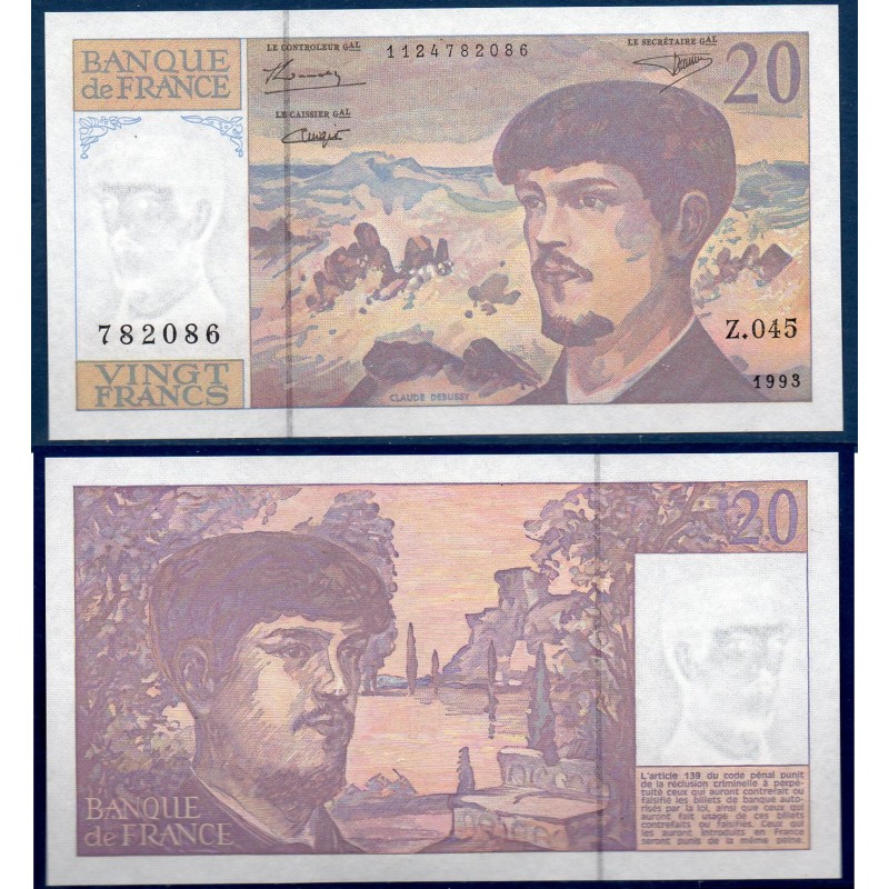 20 Francs Debussy Neuf 1993 Billet de la banque de France
