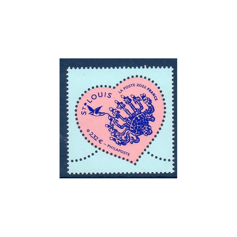 Timbre France Yvert No 5553 Coeur Saint-Louis saint Valentin fond bleu luxe **