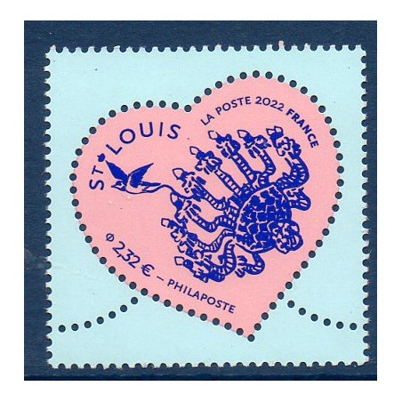 Timbre France Yvert No 5553 Coeur Saint-Louis saint Valentin fond bleu luxe **