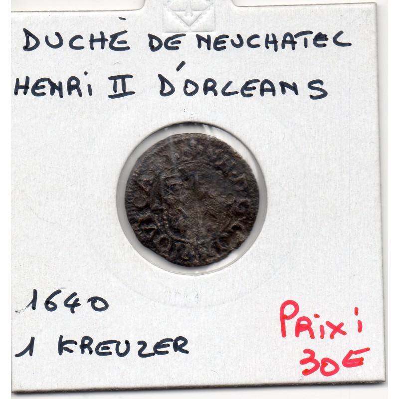 Suisse Canton Neuchatel 1 Kreuzer 1640 TB, KM 15 pièce de monnaie
