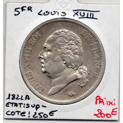 5 francs Louis XVIII 1822 A Paris Sup-, France pièce de monnaie