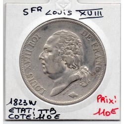 5 francs Louis XVIII 1823 W Lille TTB, France pièce de monnaie