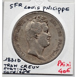 5 francs Louis Philippe 1831 D tranche Creux TB, France pièce de monnaie