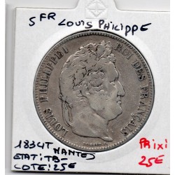 5 francs Louis Philippe 1834 T Nantes TB-, France pièce de monnaie