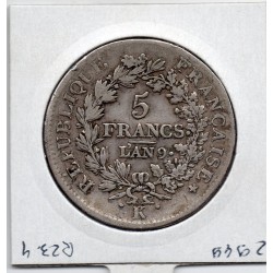 5 francs Union et Force An 9 K Bordeaux TB, France pièce de monnaie