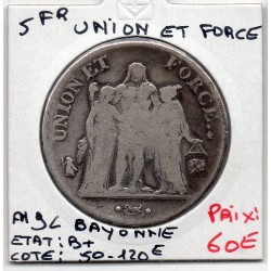 5 francs Union et Force An 9 L Bayonne B+, France pièce de monnaie