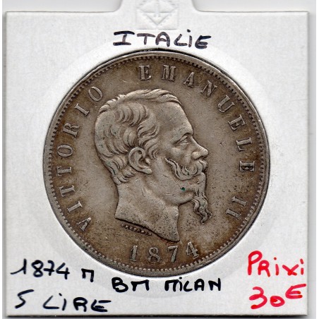 Italie 5 Lire 1874 M BN TTB,  KM 8 pièce de monnaie